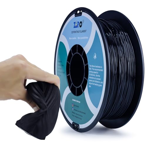 ZIRO TPU Filament 1.75mm 3D Printer Filament, Shore 95A Hardness TPU, Flexible Soft Material, 0.8KG/1.8lbs Spool, Fit Most FDM 3D Printers, Black - Image 1