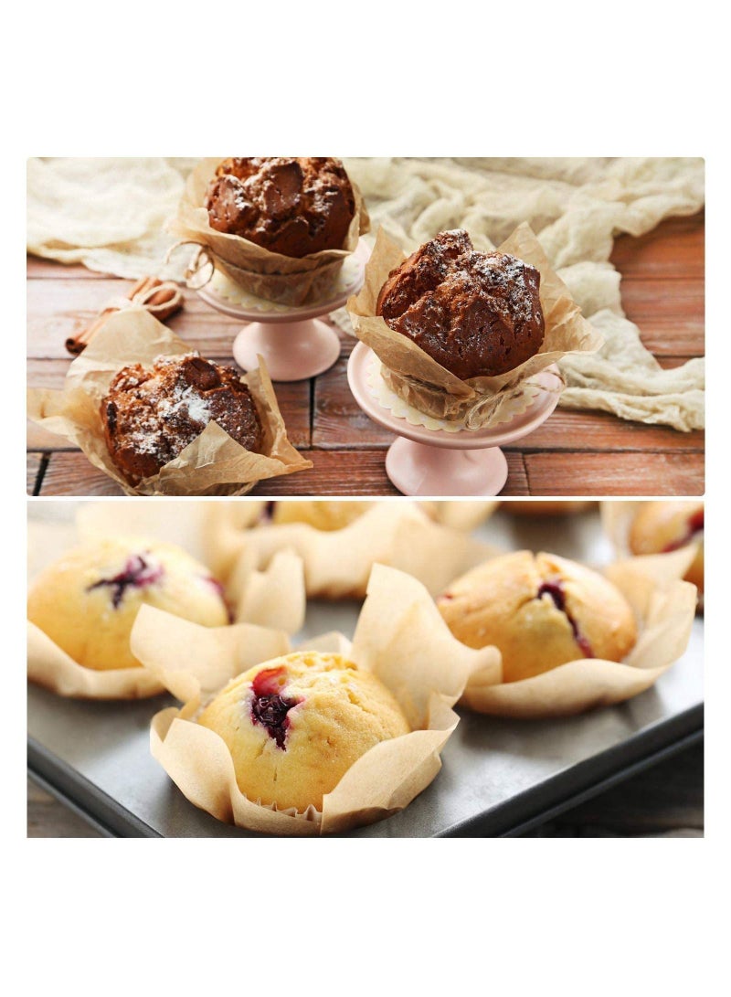 SYOSI 200 PCS Tulip Cupcake Liners Baking Paper Cups Holders Parchment Paper Greaseproof Muffin Tin Cups Cases Wrappers for Wedding Birthday Party Baby Shower Standard Size Natural - Image 2