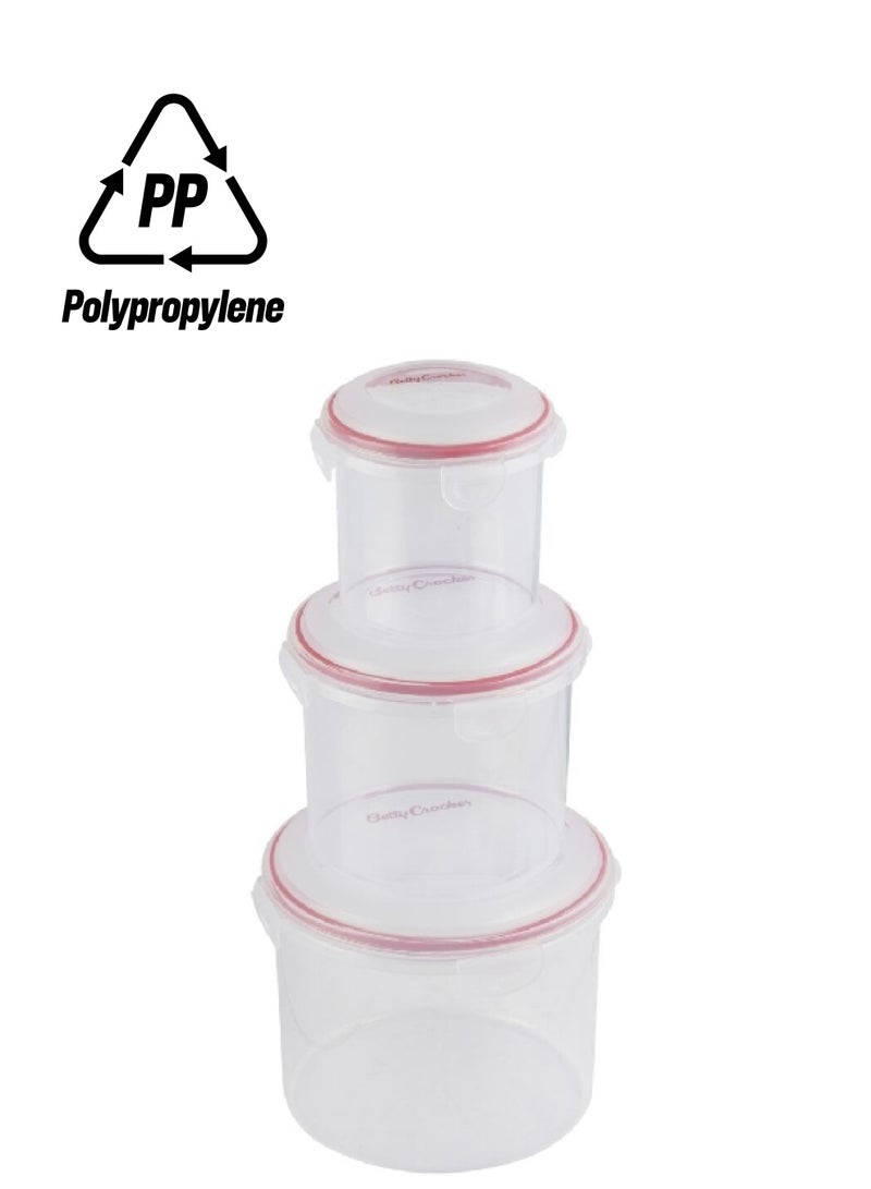 بيتي كروكر BC5022 طقم حاويات تخزين طعام أسطوانية من البولي بروبيلين 3 قطع شفاف وأحمر 19 × 15.5 × 9 سم - Image 1