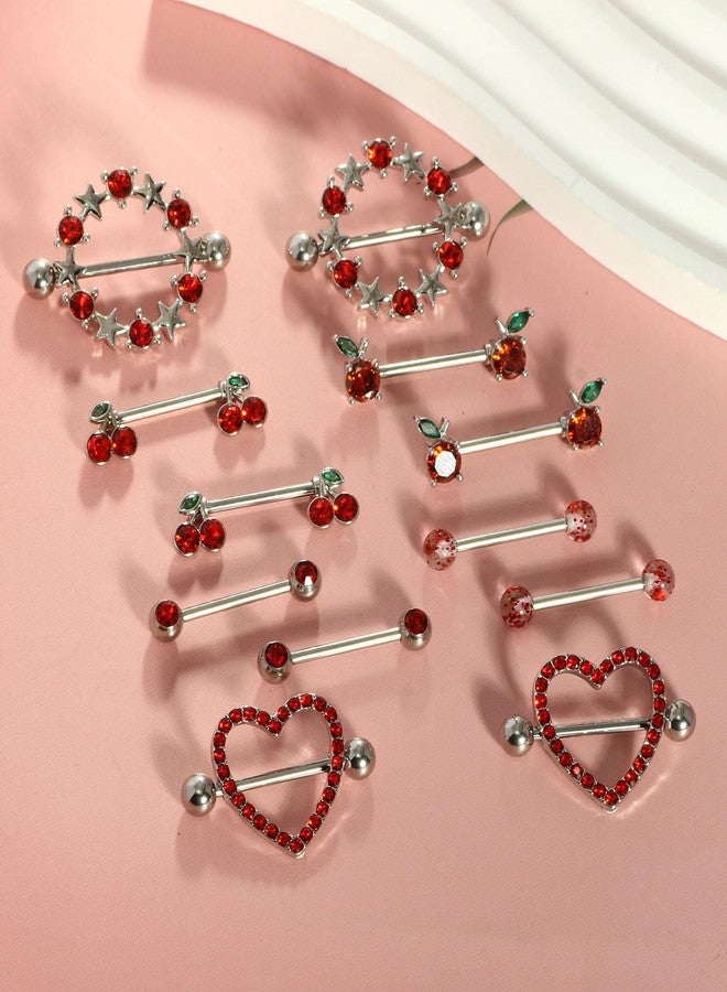 Suotarn 14G INNINipple Rings for Women 316L Stainless Steel Heart Cherry,Star Butterfly Nipple Barbell CZ Cute Nipple Rings Set Nipplerings Piercing Jewelry - Image 3
