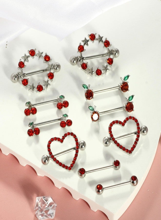 Suotarn 14G INNINipple Rings for Women 316L Stainless Steel Heart Cherry,Star Butterfly Nipple Barbell CZ Cute Nipple Rings Set Nipplerings Piercing Jewelry - Image 5