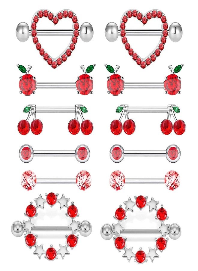 Suotarn 14G INNINipple Rings for Women 316L Stainless Steel Heart Cherry,Star Butterfly Nipple Barbell CZ Cute Nipple Rings Set Nipplerings Piercing Jewelry - Image 1