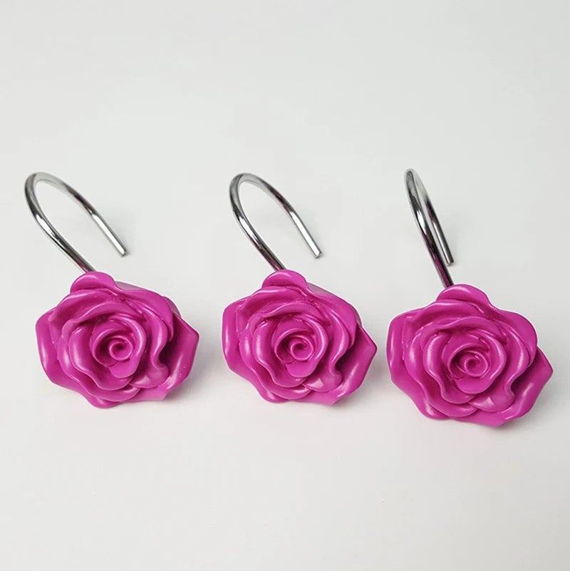 Y&D 12 PCS Rose Shower Curtain Hooks, Anti-Rust Decorative Shower Curtain Rings for Home Fashion Bathroom Decor - Image 1