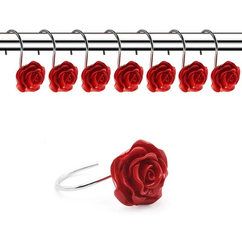 Y&D 12 PCS Rose Shower Curtain Hooks, Anti-Rust Decorative Shower Curtain Rings for Home Fashion Bathroom Decor - Image 2