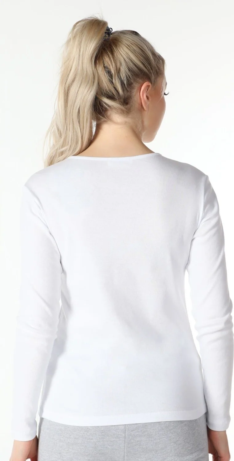 Defy's Women's Long Sleeve Crew Neck T-Shirt White