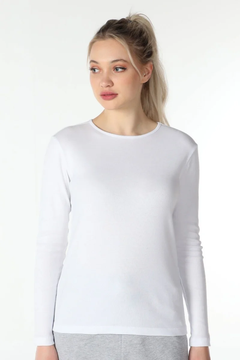 Defy's Women's Long Sleeve Crew Neck T-Shirt White