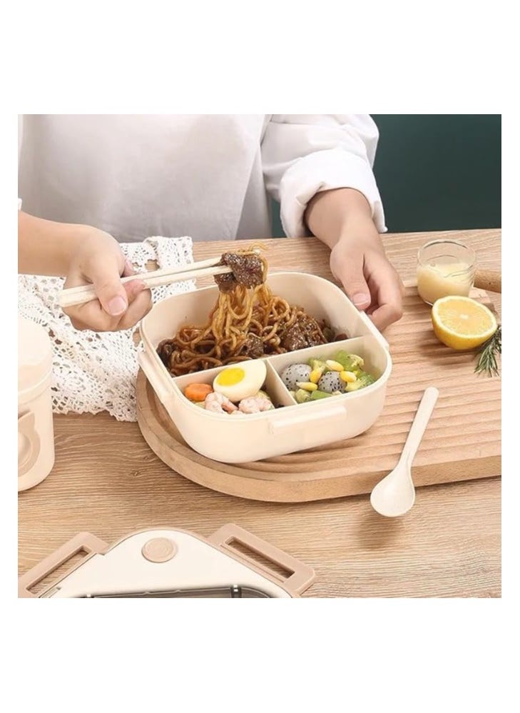 Generic - Premium Imported 3 Compartment Lunch Box Include Spoon and Fork Food Grade Microwave Safe Leak-Proof Tableware Plastic Thermal Insulation Divided - Image 1