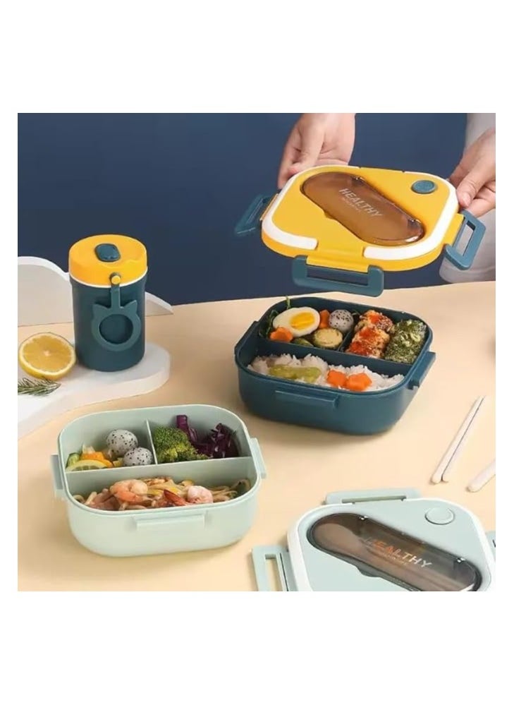 Generic - Premium Imported 3 Compartment Lunch Box Include Spoon and Fork Food Grade Microwave Safe Leak-Proof Tableware Plastic Thermal Insulation Divided - Image 1