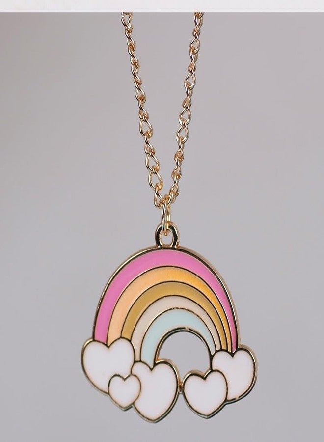 Pinapes “Kids Pastel Rainbow Pendant Necklace with Heart Clouds on Gold‑Tone Chain” - Image 2