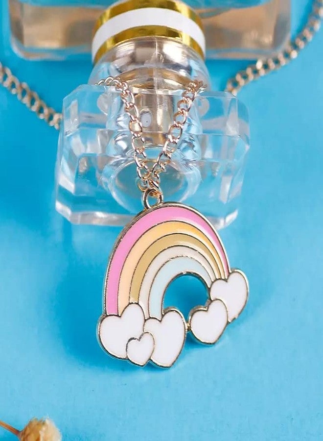 Pinapes “Kids Pastel Rainbow Pendant Necklace with Heart Clouds on Gold‑Tone Chain” - Image 3