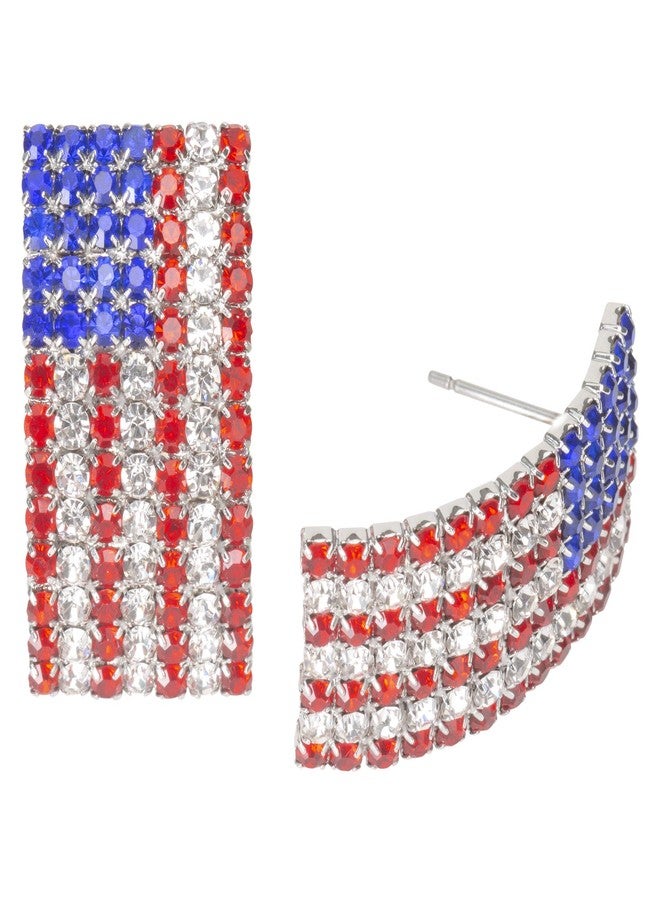 Madison Tyler Americana Collection Pave Curved | USA Flag Post Stud Earrings for Women | Fashion Red Blue White Patriotic USA Cute Pave Rhinestone Earrings | American Independence Day Gifts - Image 1