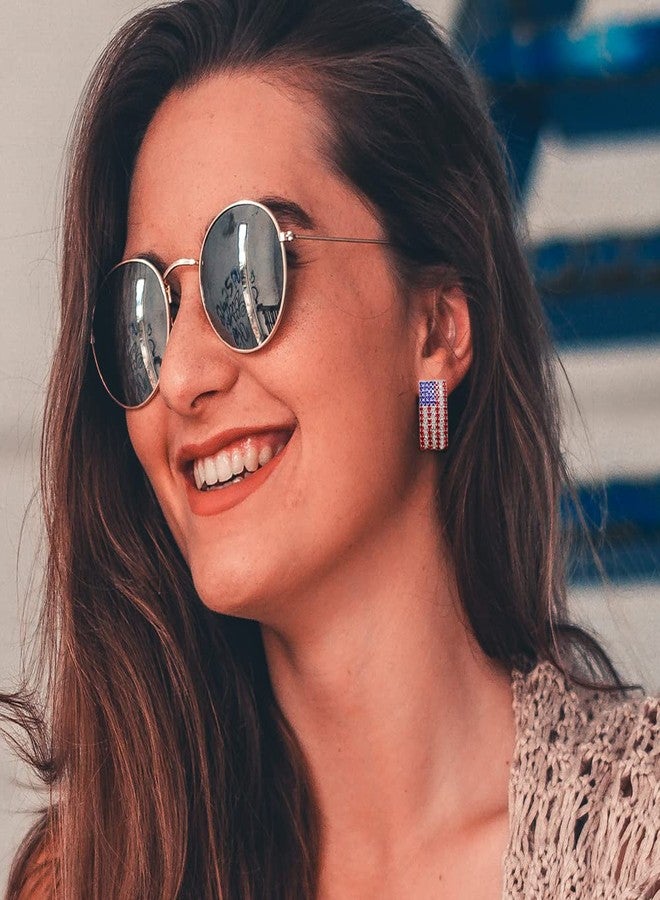 Madison Tyler Americana Collection Pave Curved | USA Flag Post Stud Earrings for Women | Fashion Red Blue White Patriotic USA Cute Pave Rhinestone Earrings | American Independence Day Gifts - Image 2
