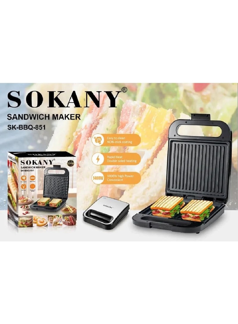 سوكاني ساندوتش ميكر سوكانى 1400وات بخامة الداخلية معدن مطلي تيفال – الخارجية استانلس في اكليرك معالج ضد الحرارة-SK-851 - Image 1