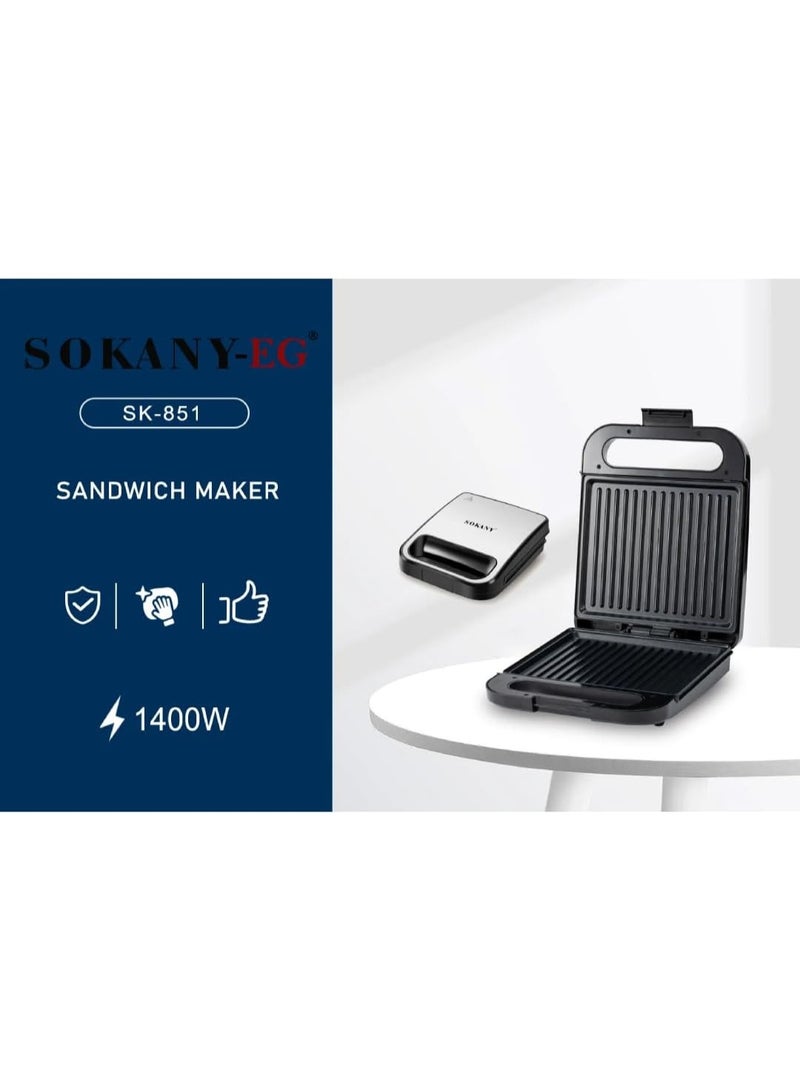 سوكاني ساندوتش ميكر سوكانى 1400وات بخامة الداخلية معدن مطلي تيفال – الخارجية استانلس في اكليرك معالج ضد الحرارة-SK-851 - Image 3