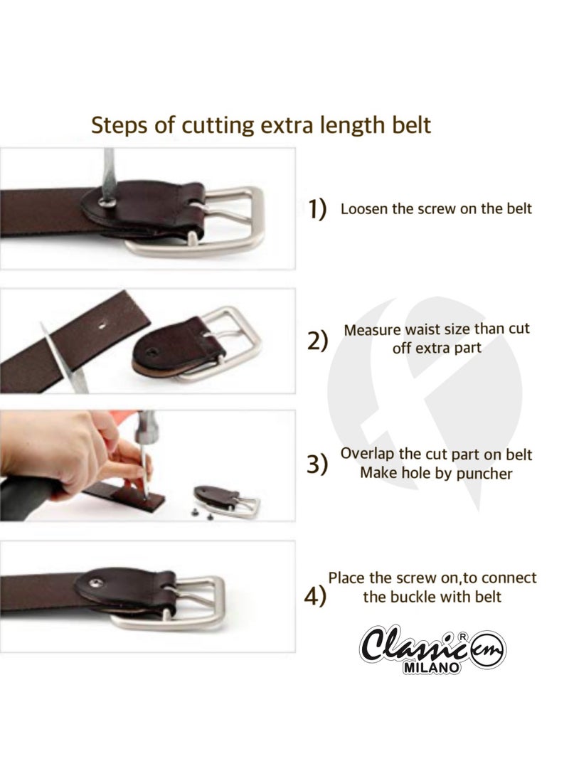 CLASSIC MILANO® Genuine Leather Belt Men in an elegant GIFT BOX; Classic Jean Belt; Belts for men Mens belt Leather; Pin Buckle 35MM - Image 5