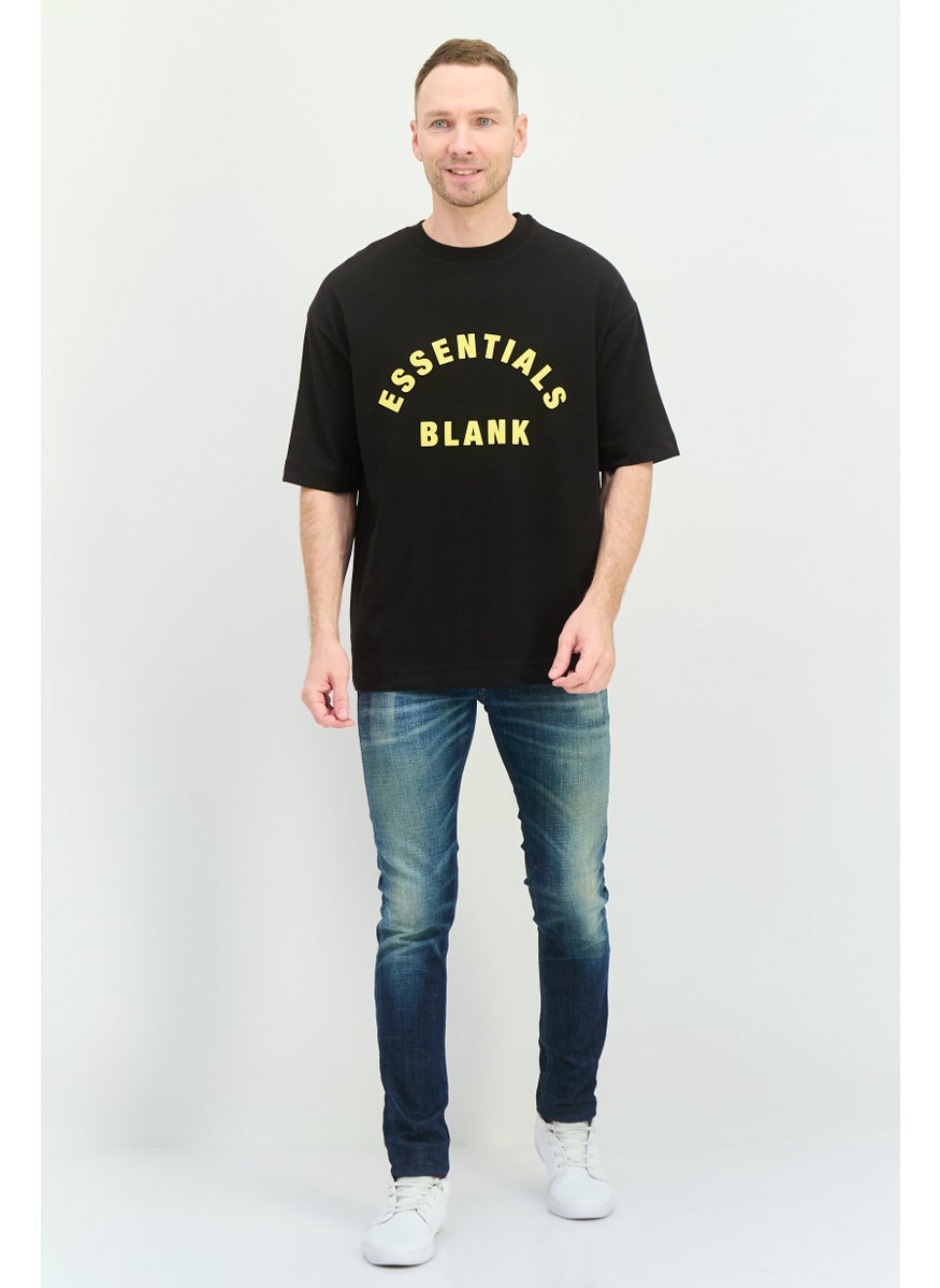 Blank Essentials - Men Crew Neck Short Sleeve Brand Logo T-Shirt, Black - Image 1