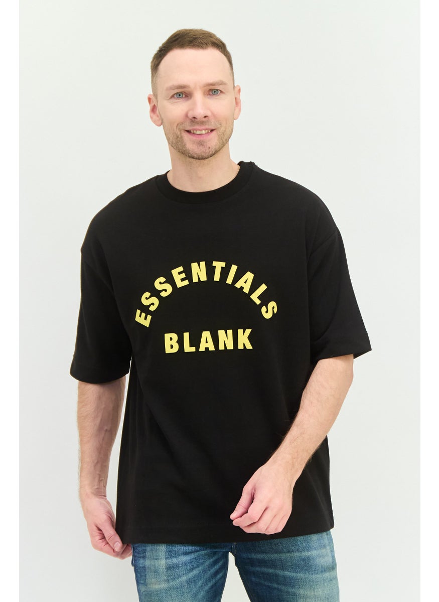 Blank Essentials - Men Crew Neck Short Sleeve Brand Logo T-Shirt, Black - Image 1