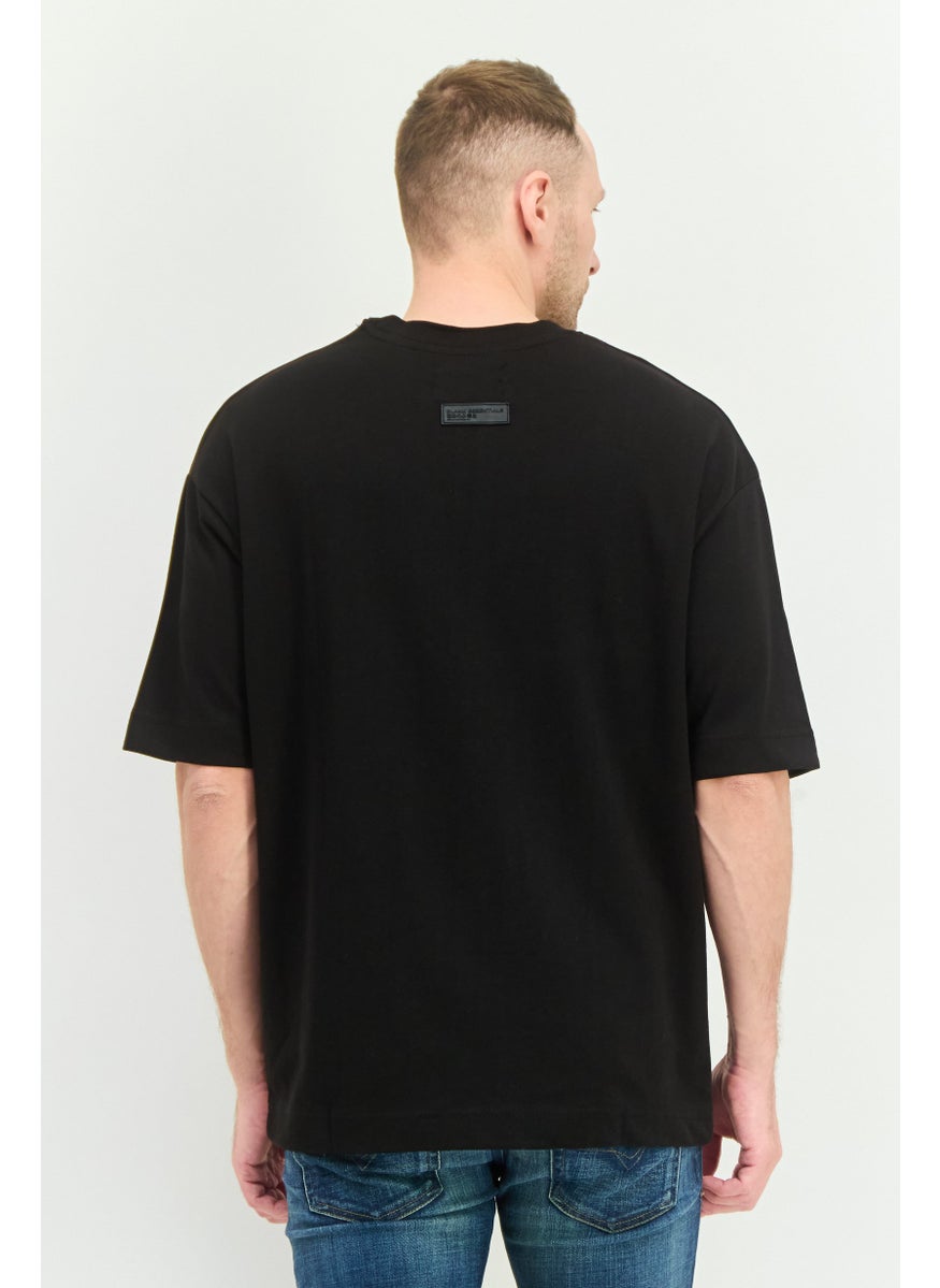 Blank Essentials - Men Crew Neck Short Sleeve Brand Logo T-Shirt, Black - Image 1