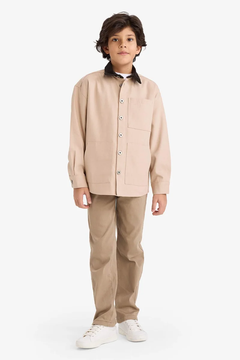 ديفاكتو Boy Contrast Shirt Collar Gabardine Shirt Jacket