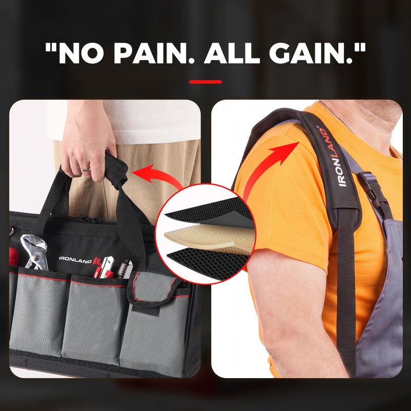 IRONLAND Hard & Sturdy Bottom Tool Bag Organizer 16.5 Inch for Men, Waterproof Heavy Duty Tool Bag with Soft Handle Large Zipper, Ideal for Mechanics Electrician Handyman Hvac, Great Gift for Dad - Image 4