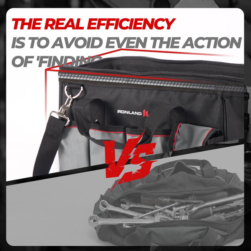 IRONLAND Hard & Sturdy Bottom Tool Bag Organizer 16.5 Inch for Men, Waterproof Heavy Duty Tool Bag with Soft Handle Large Zipper, Ideal for Mechanics Electrician Handyman Hvac, Great Gift for Dad - Image 5