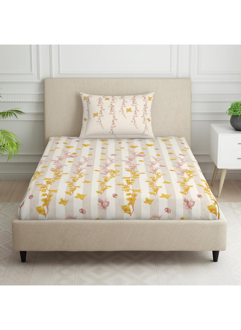 SPACES SPACES 100 Cotton Single Bedsheet with 2 Pillow Covers Size 60 x 88 inch 144 TC Bed Sheet for Single Bed Breathable Pure Cotton Small Size Bedsheet PHULERI Floral Cream  - Image 1