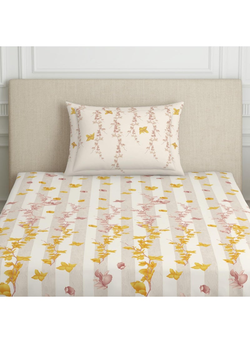 SPACES SPACES 100 Cotton Single Bedsheet with 2 Pillow Covers Size 60 x 88 inch 144 TC Bed Sheet for Single Bed Breathable Pure Cotton Small Size Bedsheet PHULERI Floral Cream  - Image 5