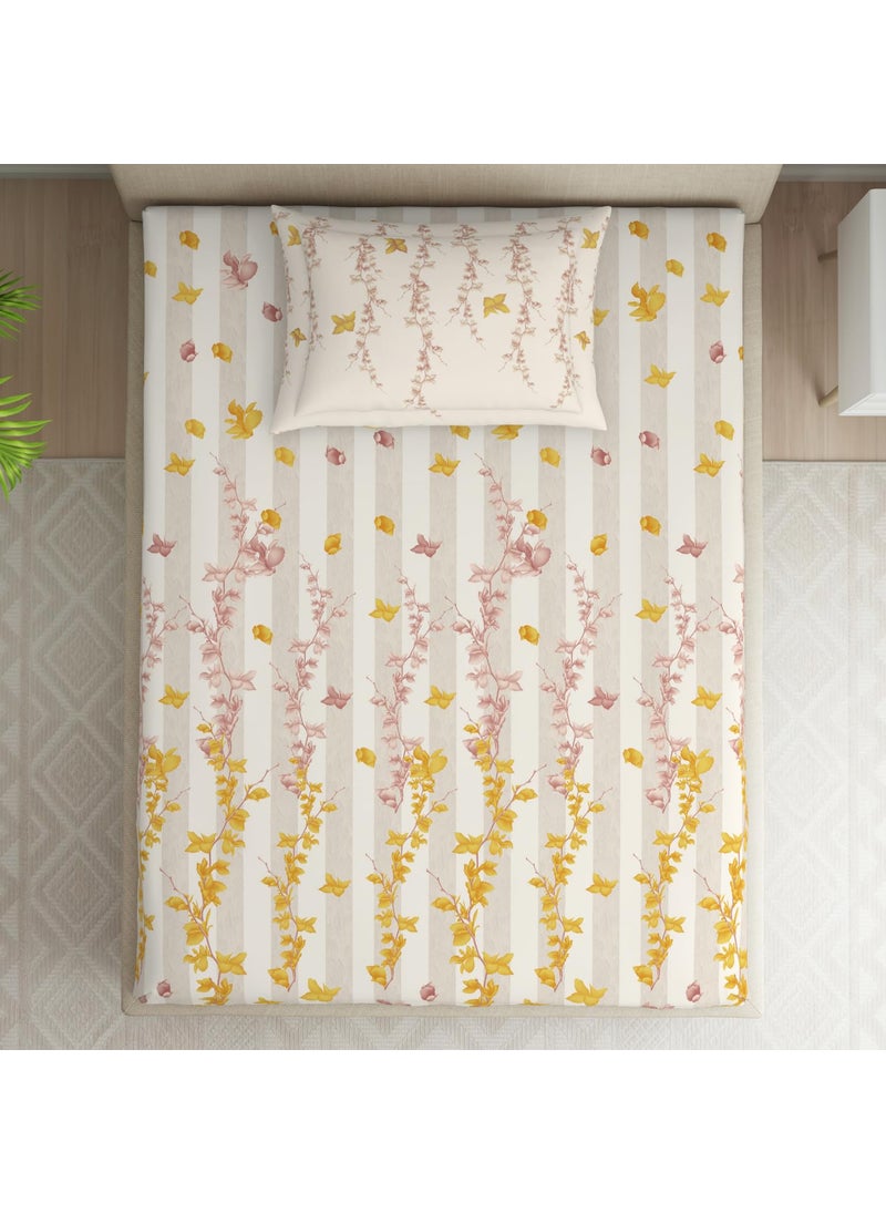 SPACES SPACES 100 Cotton Single Bedsheet with 2 Pillow Covers Size 60 x 88 inch 144 TC Bed Sheet for Single Bed Breathable Pure Cotton Small Size Bedsheet PHULERI Floral Cream  - Image 3