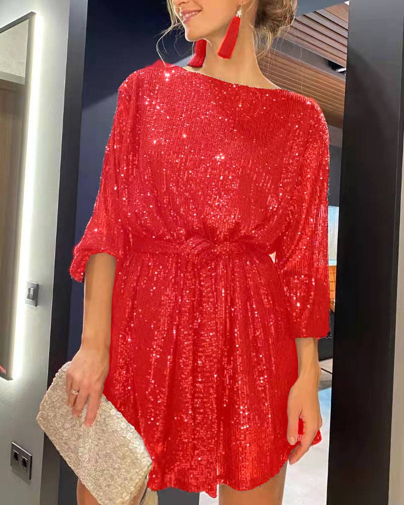 2024 Sequin Party Dress Slim Waist Fashion Grey  - Image 2
