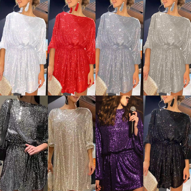 2024 Sequin Party Dress Slim Waist Fashion Grey  - Image 4