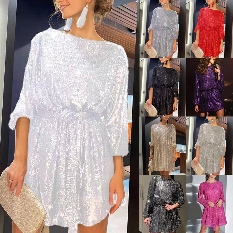 2024 Sequin Party Dress Slim Waist Fashion Grey  - Image 5