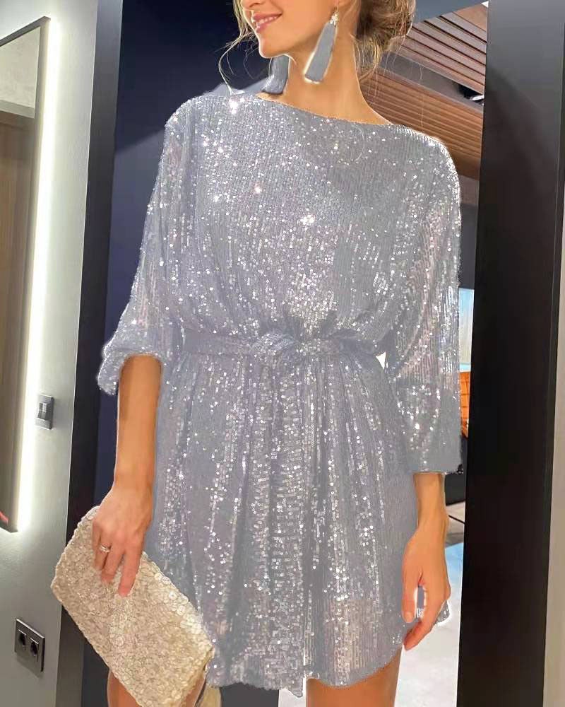 2024 Sequin Party Dress Slim Waist Fashion Grey  - Image 1