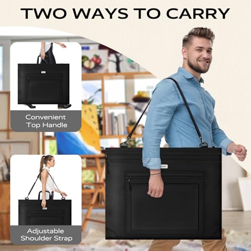 JusArt Art Portfolio Bag, 24x36 Light Weight Portfolio Folder Case with Adjustable Shoulder Strap, Leather Corners, Waterproof Art Bag for Artists and Students for Artwork, Poster, Sketching, Drawing - Image 3