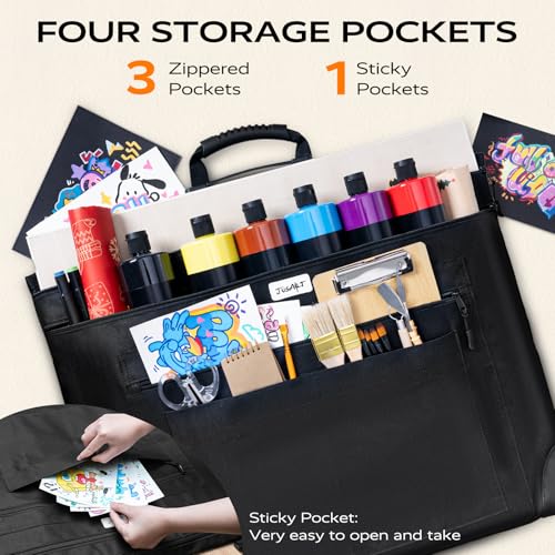 JusArt Art Portfolio Bag, 24x36 Light Weight Portfolio Folder Case with Adjustable Shoulder Strap, Leather Corners, Waterproof Art Bag for Artists and Students for Artwork, Poster, Sketching, Drawing - Image 5