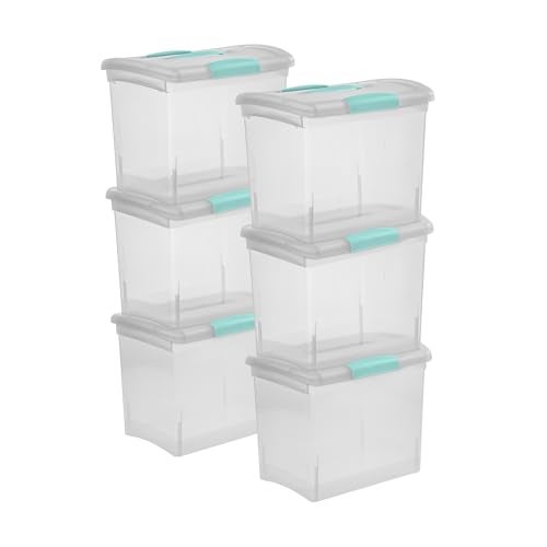 Sterilite Large Nesting ShowOffs Stackable Small Storage Bin with Latching Lid and Handle Plastic Container to Organize Office Files Clear 6Pack