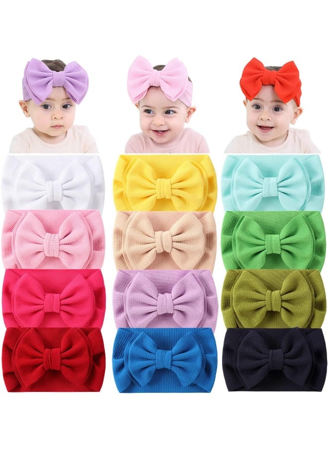 Cinaci Cinaci 12 Pack Stretchy Elastic Wide Nylon Headbands with Solid Knot Big Large Hair Bow Headwraps Hair Accessories for Baby Girls Infants Toddlers Kids  - Image 1