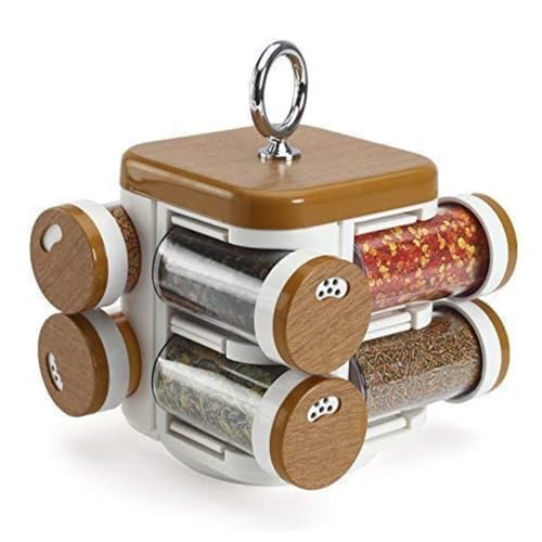 Luximal� Wooden Style Plastic Revolving Multipurpose Home Kitchen Organiser House Holding Accessories Items Masala Box Organizer Spice Jars for Storage Stand Boxes Racks Containers 800 ml - Image 1