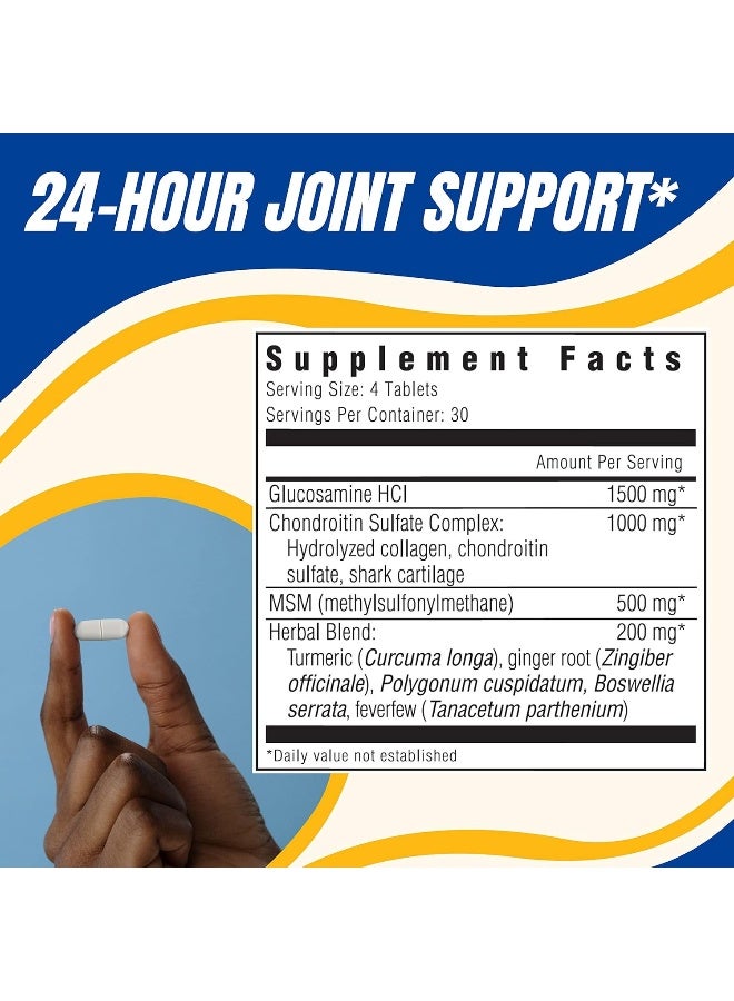 GLUCOFLEX Glucosamine & Chondroitin Sulfate With Msm, 24 Hour Joint Support, Healthy Bones, Supports Healthy Mobility, 30 Servings, 120 Count - Image 2