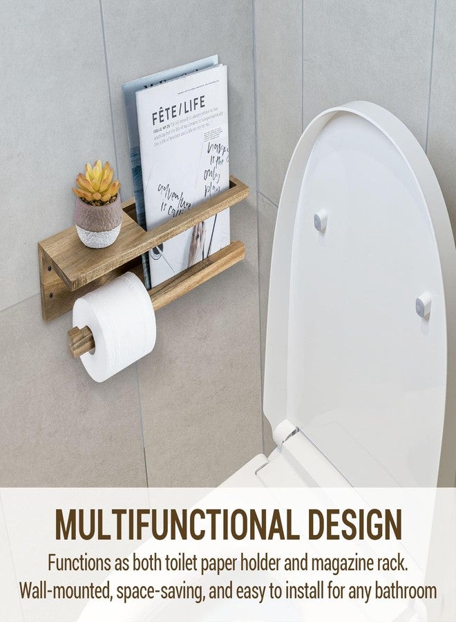 ماي جيفت حامل ورق تواليت فاخر من خشب الأكاسيا يُثبت على الحائط من ماي جيفت مع رف للمجلات - منظم حمام أنيق، متين وعملي - Image 3
