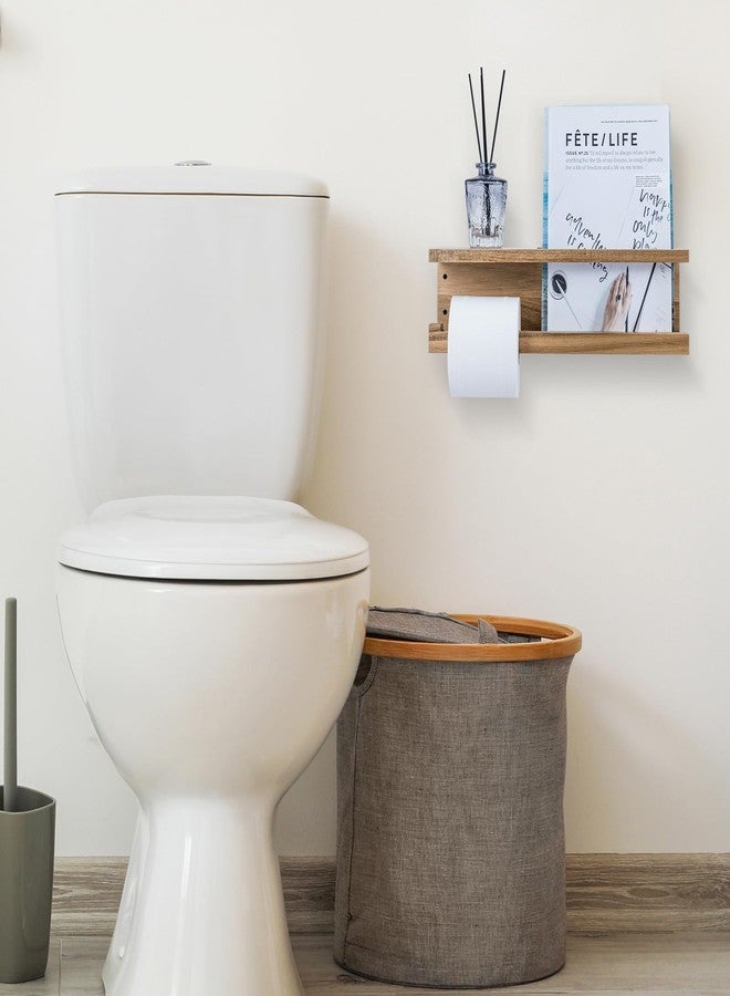 ماي جيفت حامل ورق تواليت فاخر من خشب الأكاسيا يُثبت على الحائط من ماي جيفت مع رف للمجلات - منظم حمام أنيق، متين وعملي - Image 4