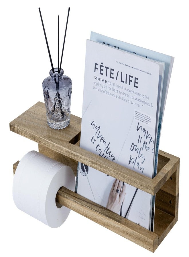 ماي جيفت حامل ورق تواليت فاخر من خشب الأكاسيا يُثبت على الحائط من ماي جيفت مع رف للمجلات - منظم حمام أنيق، متين وعملي - Image 1