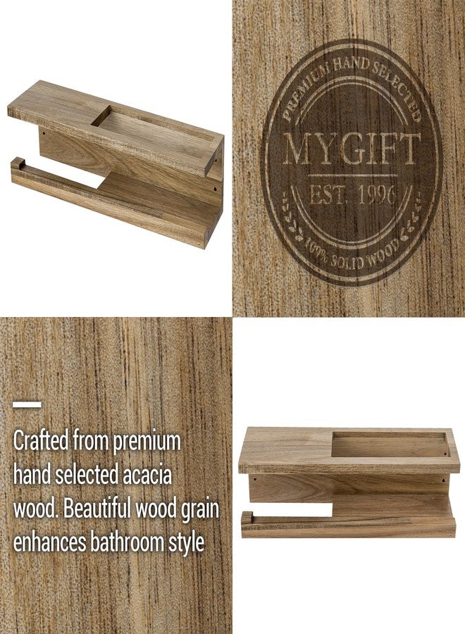 ماي جيفت حامل ورق تواليت فاخر من خشب الأكاسيا يُثبت على الحائط من ماي جيفت مع رف للمجلات - منظم حمام أنيق، متين وعملي - Image 2