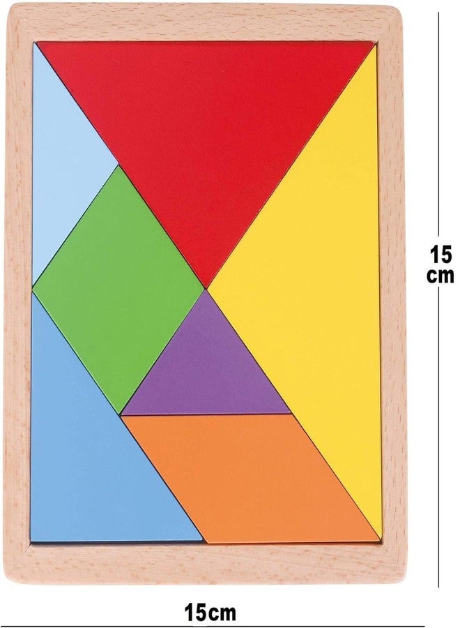 EL SMO Wooden Tangram Puzzle Set, 7 Pieces, Brain Teaser Educational Toy for Kids - Image 2