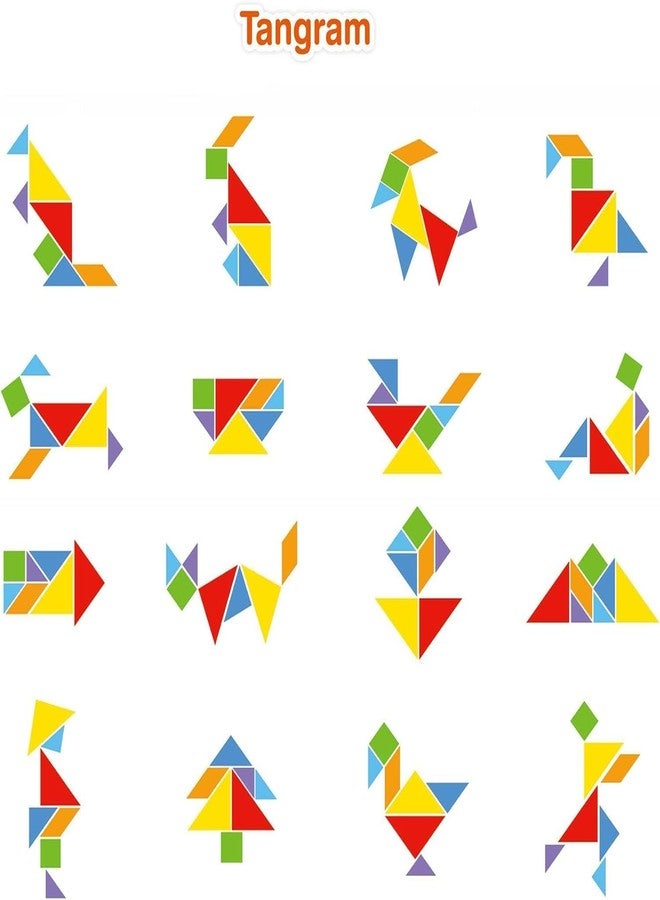 EL SMO Wooden Tangram Puzzle Set, 7 Pieces, Brain Teaser Educational Toy for Kids - Image 4