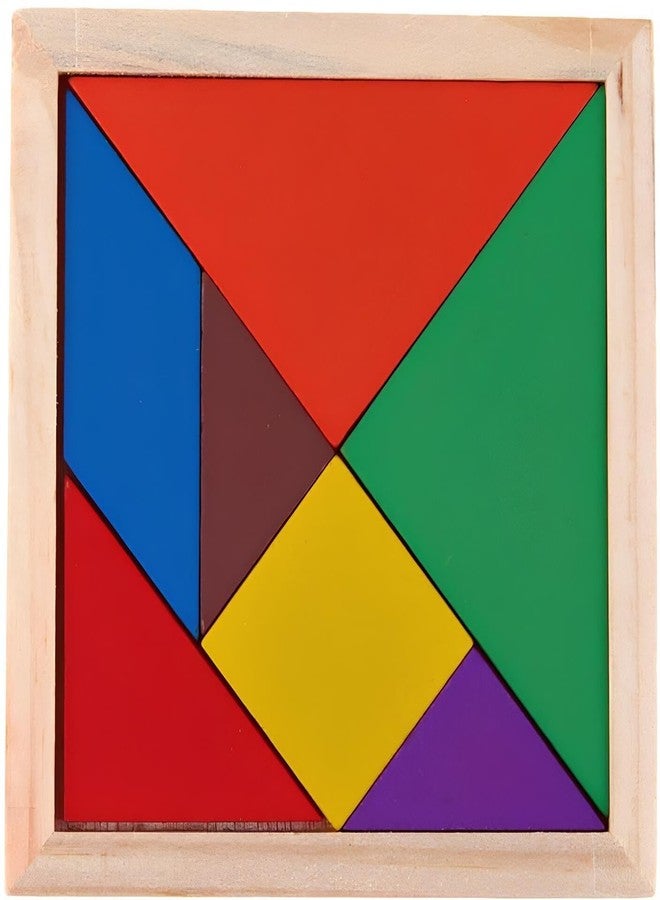 EL SMO Wooden Tangram Puzzle Set, 7 Pieces, Brain Teaser Educational Toy for Kids - Image 1