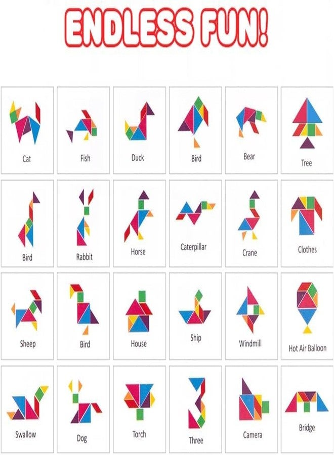 EL SMO Wooden Tangram Puzzle Set, 7 Pieces, Brain Teaser Educational Toy for Kids - Image 5