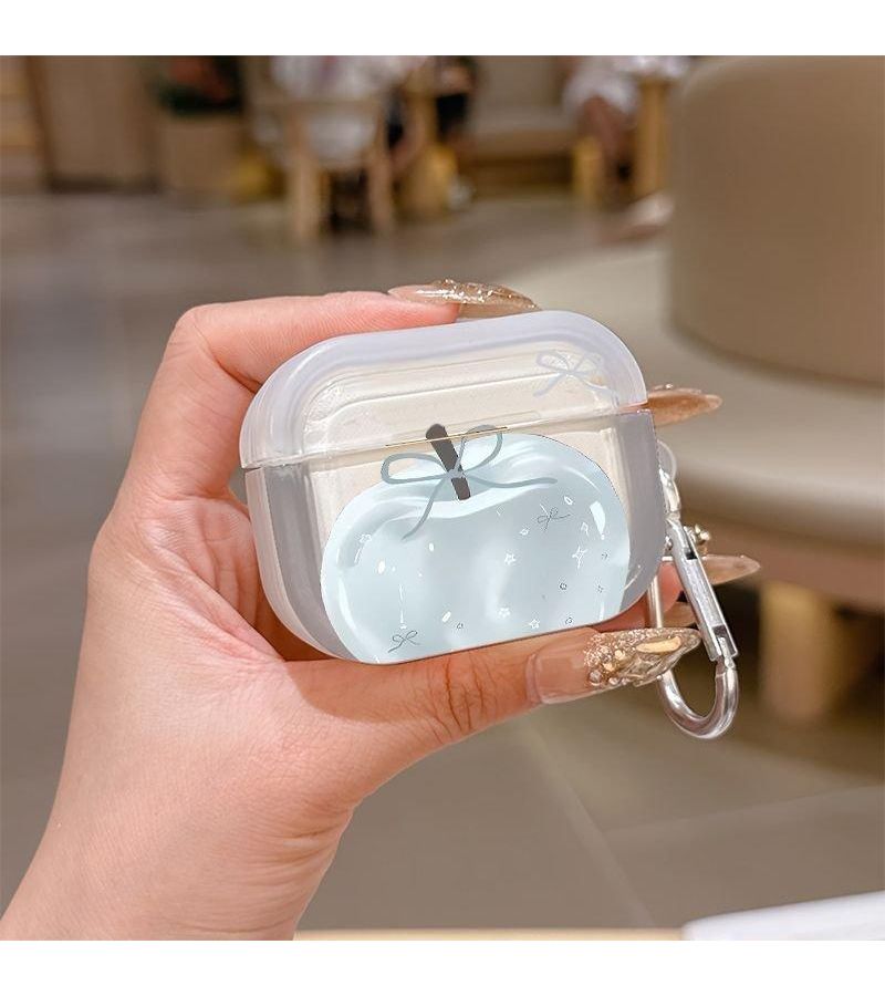 غطاء شفاف متوافق مع AirPods 3 بتصميم قوس ونجمة أزرق فاتح مزود بحلقة تسلق - Image 1
