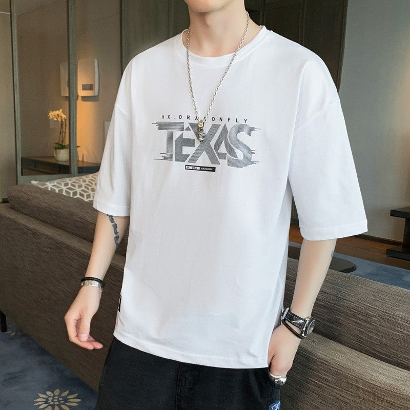 2022 New Summer Short-sleeved T-shirt Men's Letters Teenager Round Neck Casual Thin Shoulder Loose - Image 1
