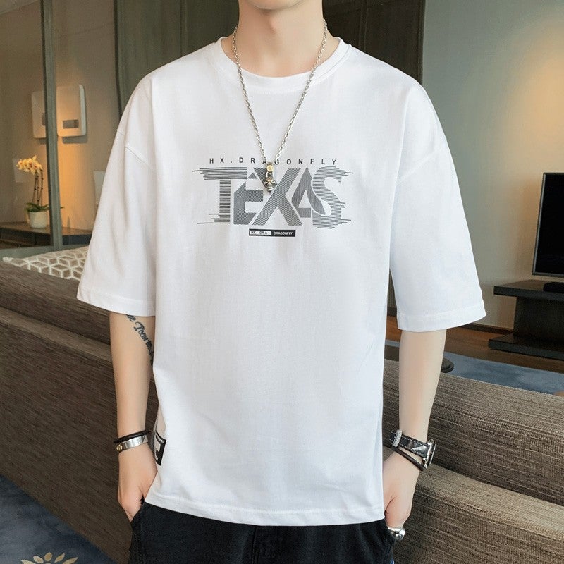 2022 New Summer Short-sleeved T-shirt Men's Letters Teenager Round Neck Casual Thin Shoulder Loose - Image 2