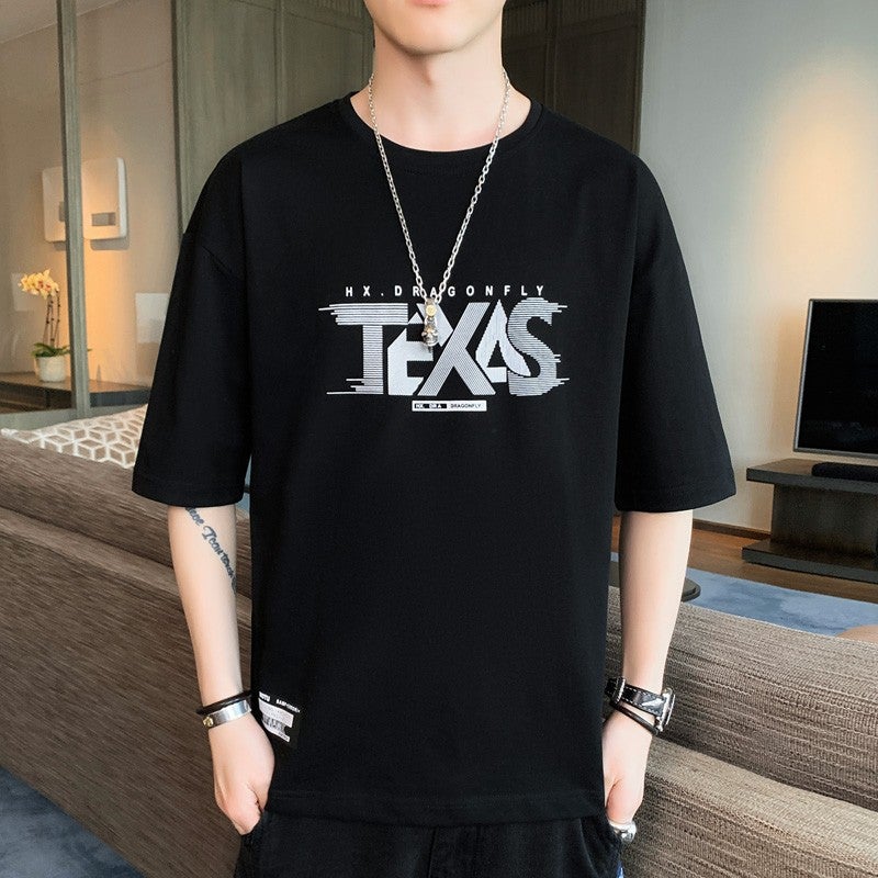 2022 New Summer Short-sleeved T-shirt Men's Letters Teenager Round Neck Casual Thin Shoulder Loose - Image 5